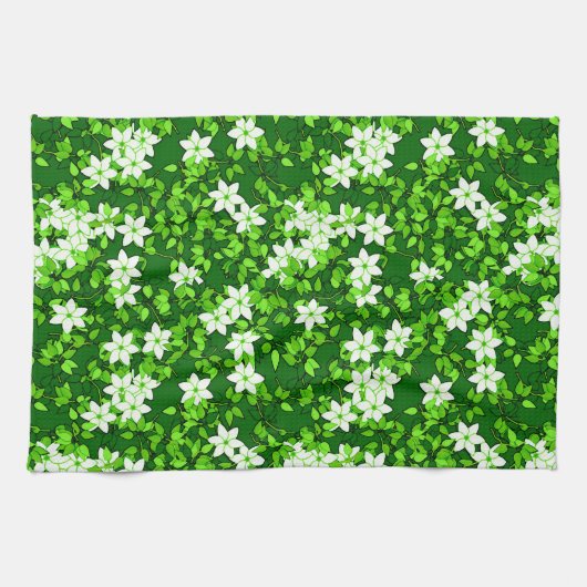 White Jasmine unter den grünen Blätter Geschirrtuch (Horizontal)