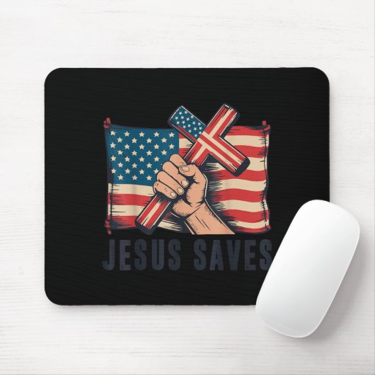 White Jesus Saves American Flag Christian Patrioti Mousepad (Mit Mouse)