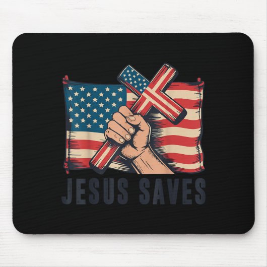 White Jesus Saves American Flag Christian Patrioti Mousepad (Vorne)