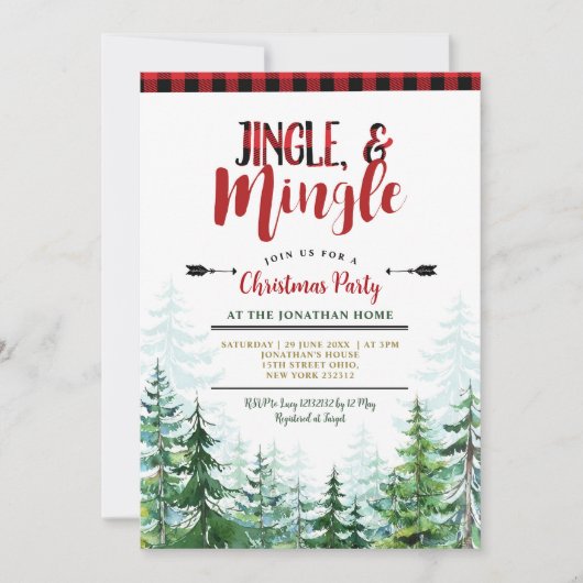 White Jingle & Mingle Weihnachts-Party Lumberjack Einladung (Vorderseite)