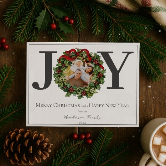 White Joy Christmas Wreath Foto Feiertagskarte