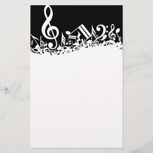 White Jumbled Musical Notes on Black Briefpapier (Vorderseite)