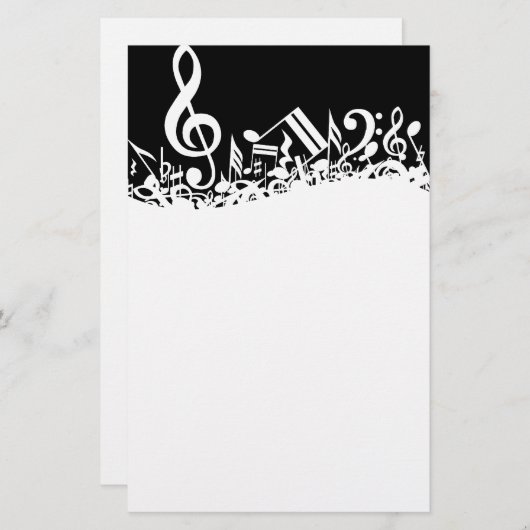 White Jumbled Musical Notes on Black Briefpapier (Vorne/Hinten)
