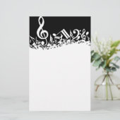 White Jumbled Musical Notes on Black Briefpapier (Stehend Vorderseite)