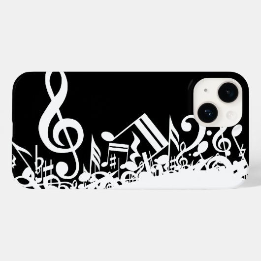 White Jumbled Musical Notes on Black Case-Mate iPhone Hülle (Rückseite (Horizontal))