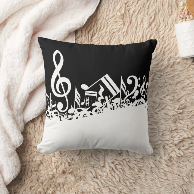 White Jumbled Musical Notes on Black Kissen (Decke)