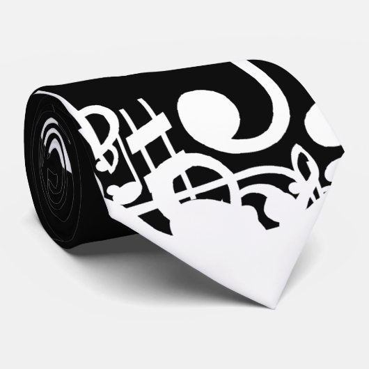 White Jumbled Musical Notes on Black Krawatte (Gerollt)