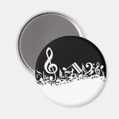 White Jumbled Musical Notes on Black Magnet (Vorderseite/Rückseite)