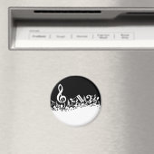 White Jumbled Musical Notes on Black Magnet (In Situ (Geschirrspüler))