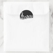 White Jumbled Musical Notes on Black Runder Aufkleber (Tasche)