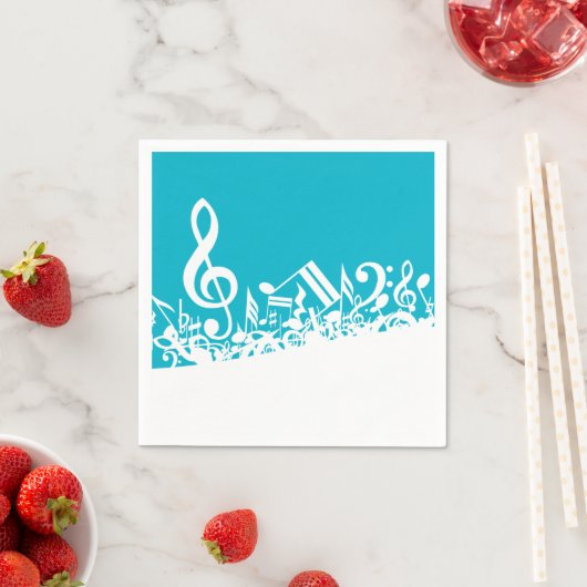 White Jumbled Musical Notes on Türkise Serviette (Beispiel)