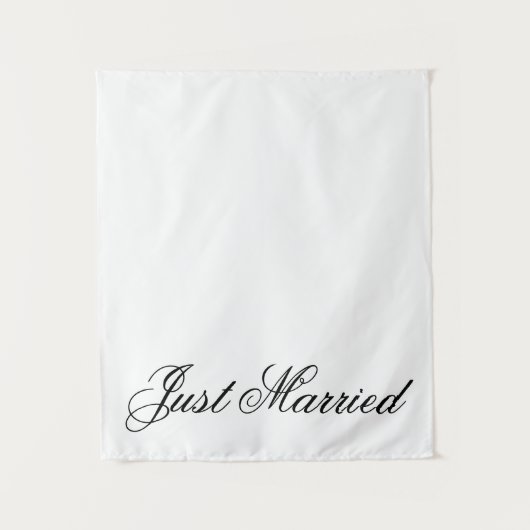White Just Married Fabric Car Wedding Banner Sign Wandteppich (Vorderseite)