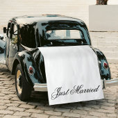 White Just Married Fabric Car Wedding Banner Sign Wandteppich