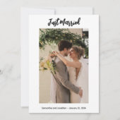 White Just Married Foto Announccard Einladung (Vorderseite)