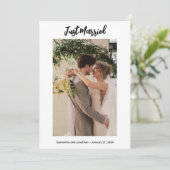 White Just Married Foto Announccard Einladung (Stehend Vorderseite)