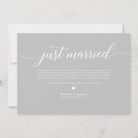 White Just Married Overlay Curry Script-Foto Ankündigung (Rückseite)