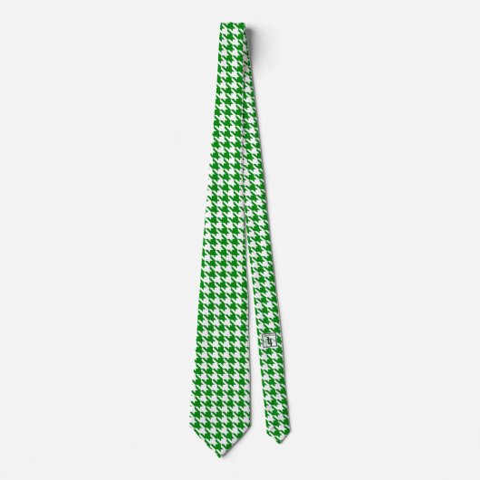 White Kelly Green Pied de Poule Hahnentrittmuster Krawatte (Vorderseite)