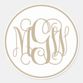 White Khaki Vine Script Monogram, DIY BG Runder Aufkleber