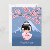 White Kimono Kokeshi Doll - Niedlich Geisha Danke Postkarte (Vorne/Hinten)