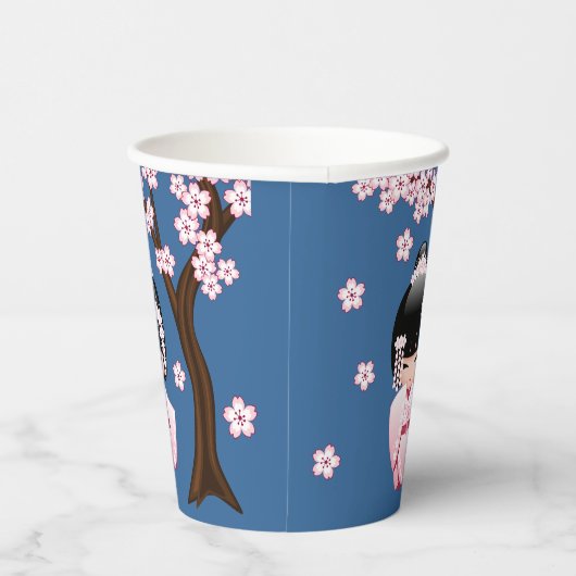 White Kimono Kokeshi Doll - Niedlich Geisha Girl B Pappbecher (Rechts)