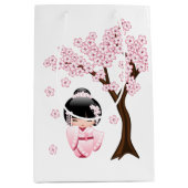 White Kimono Kokeshi Doll Niedlich Geisha Girl Blu Mittlere Geschenktüte (Vorderseite)