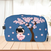 White Kimono Kokeshi Doll Niedlich Geisha Girl Blu Waschbeutel