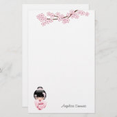 White Kimono Kokeshi Doll - Niedlich Geisha Girl Briefpapier (Vorne/Hinten)