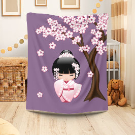 White Kimono Kokeshi Doll - Niedlich Geisha Girl Fleecedecke