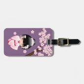 White Kimono Kokeshi Doll - Niedlich Geisha Girl Gepäckanhänger (Vorderseite horizontal)