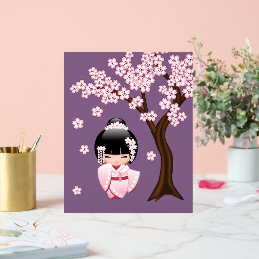 White Kimono Kokeshi Doll Niedlich Geisha Girl Lil Acrylschild (Hochzeit)