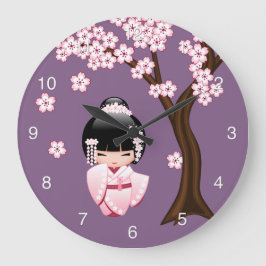White Kimono Kokeshi Doll Niedlich Geisha Girl Lil Große Wanduhr
