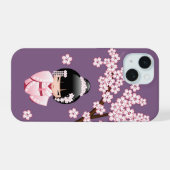 White Kimono Kokeshi Doll Niedlich Geisha Girl Lil iPhone 15 Hülle (Rückseite (Horizontal))
