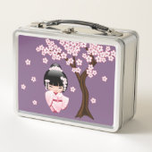 White Kimono Kokeshi Doll Niedlich Geisha Girl Lil Metall Brotdose (Vorderseite)