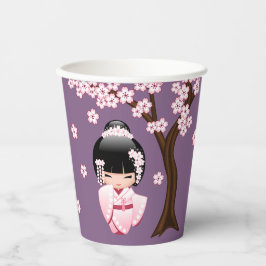 White Kimono Kokeshi Doll Niedlich Geisha Girl Lil Pappbecher