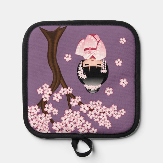 White Kimono Kokeshi Doll Niedlich Geisha Girl Lil Topflappen (Vorderseite)