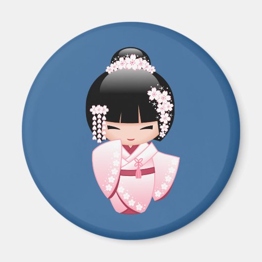 White Kimono Kokeshi Doll - Niedlich Geisha Girl Magnet (Vorne)