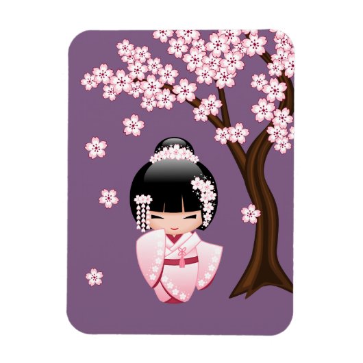White Kimono Kokeshi Doll - Niedlich Geisha Girl Magnet (Vertikal)