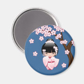 White Kimono Kokeshi Doll - Niedlich Geisha Girl Magnet (Vorderseite/Rückseite)