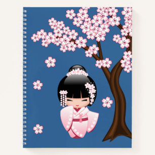 White Kimono Kokeshi Doll - Niedlich Geisha Girl Notizblock