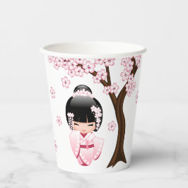 White Kimono Kokeshi Doll - Niedlich Geisha Girl Pappbecher