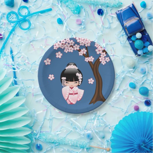 White Kimono Kokeshi Doll - Niedlich Geisha Girl Pappteller (Party)