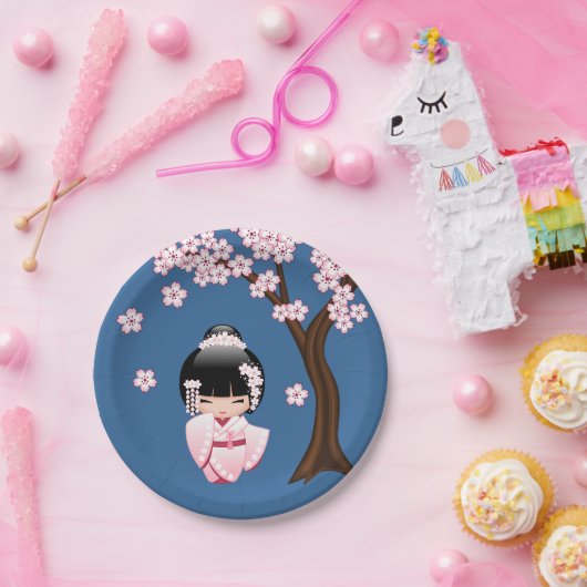 White Kimono Kokeshi Doll - Niedlich Geisha Girl Pappteller (Party)