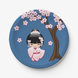 White Kimono Kokeshi Doll - Niedlich Geisha Girl Pappteller