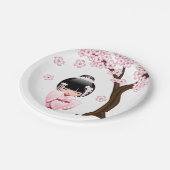 White Kimono Kokeshi Doll - Niedlich Geisha Girl Pappteller (Schrägansicht)