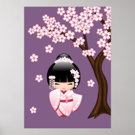 White Kimono Kokeshi Doll - Niedlich Geisha Girl Poster