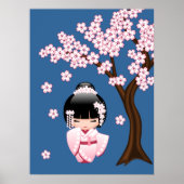 White Kimono Kokeshi Doll - Niedlich Geisha Girl Poster (Vorne)