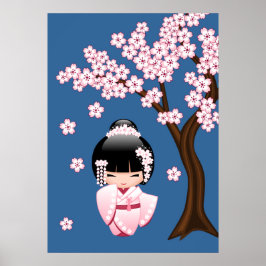 White Kimono Kokeshi Doll - Niedlich Geisha Girl Poster
