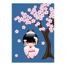 White Kimono Kokeshi Doll - Niedlich Geisha Girl