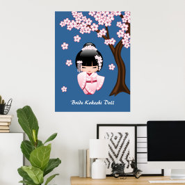 White Kimono Kokeshi Doll - Niedlich Geisha Girl Poster