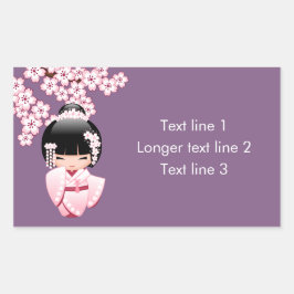 White Kimono Kokeshi Doll - Niedlich Geisha Girl Rechteckiger Aufkleber